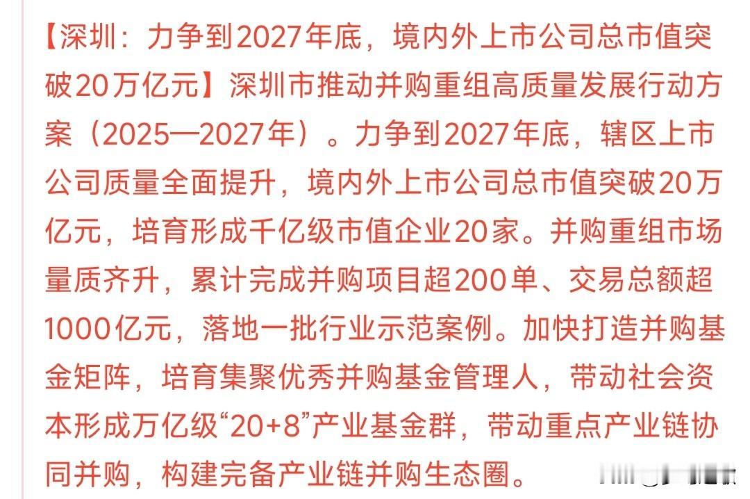 并购重组的消息又来了，明天深圳上市公司又要爆了政策面再次提倡并购重组了，而且这