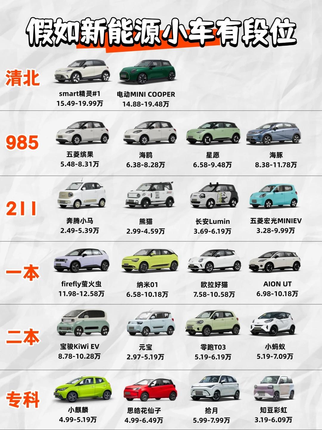 假如新能源小车有学历段位🔥你的预算能“考”上哪款？现在的新能源小车内卷到离