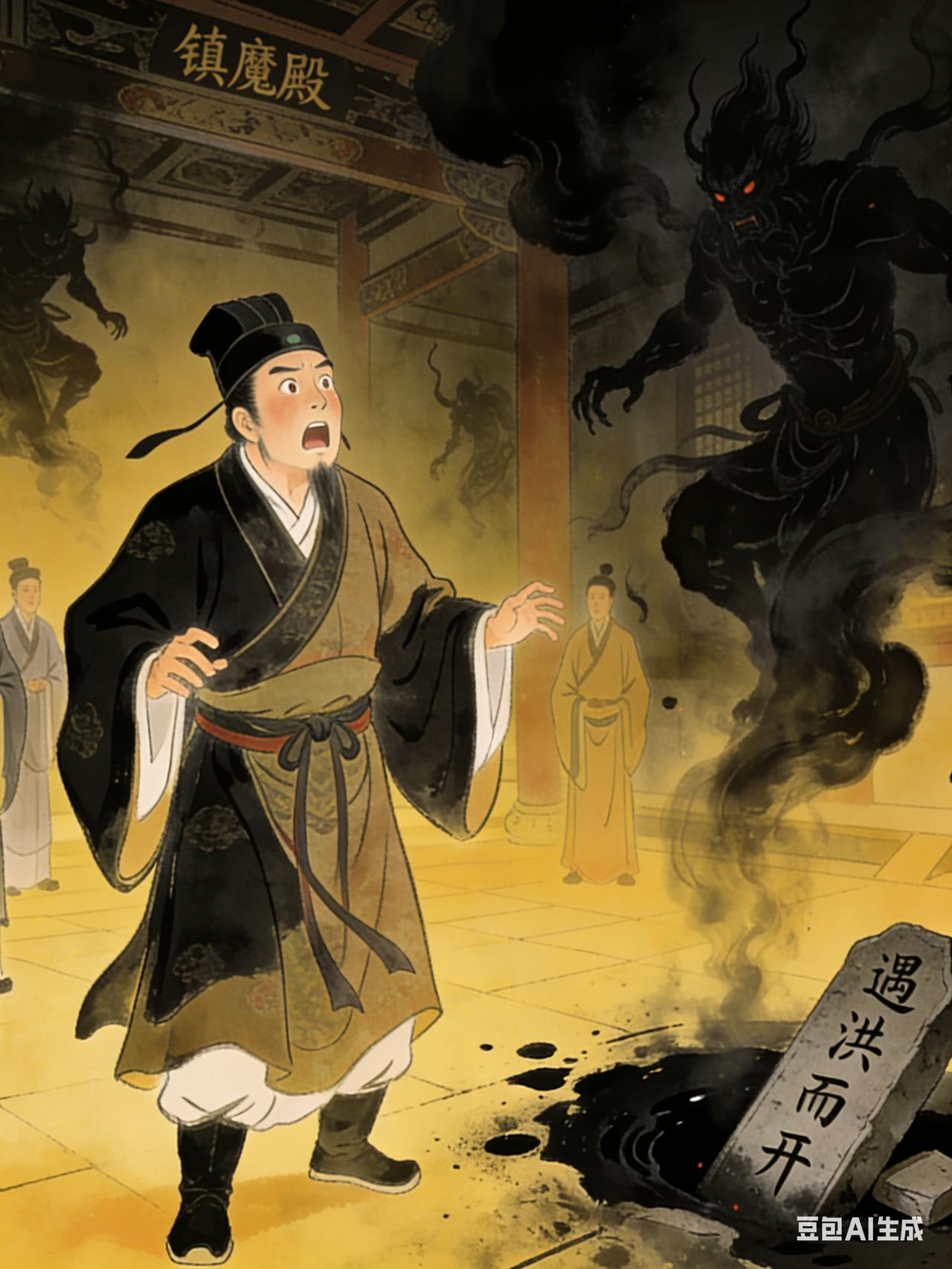 龙虎山伏魔殿内石碑背面刻着四个大字“遇洪而开”，洪太尉坚信这个“洪”字指的就是他