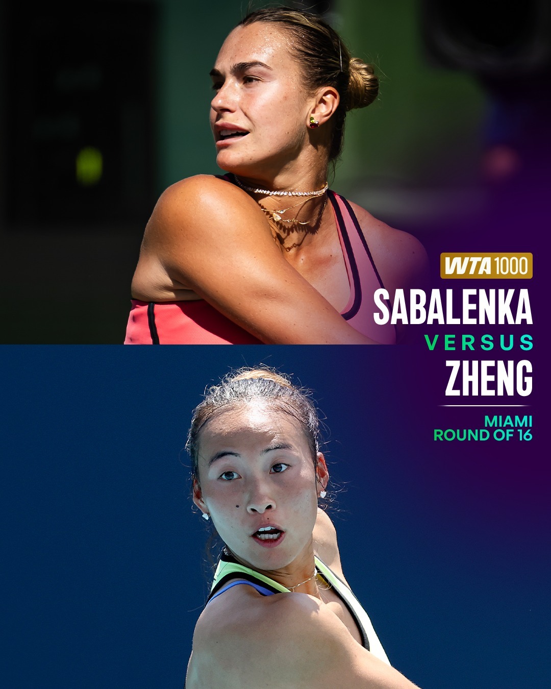 #郑钦文迈阿密0比2萨巴伦卡#WTA1000迈阿密单打第四轮，郑钦文3-6、4