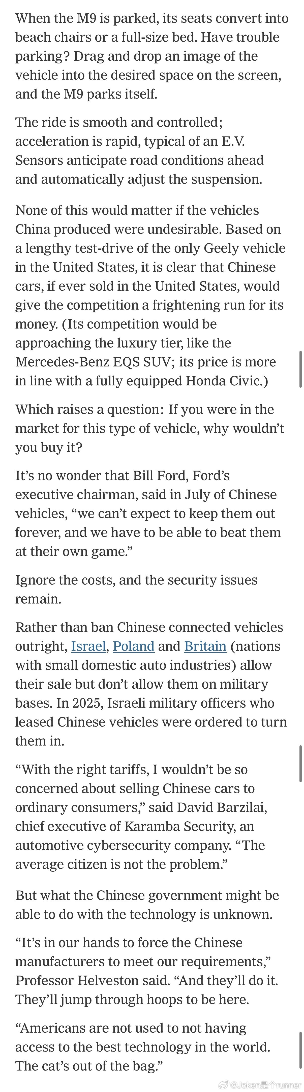 NYT，中国汽车若进入美国市场可能大受欢迎，而这正是问题所在ChineseCarsCouldBeHu