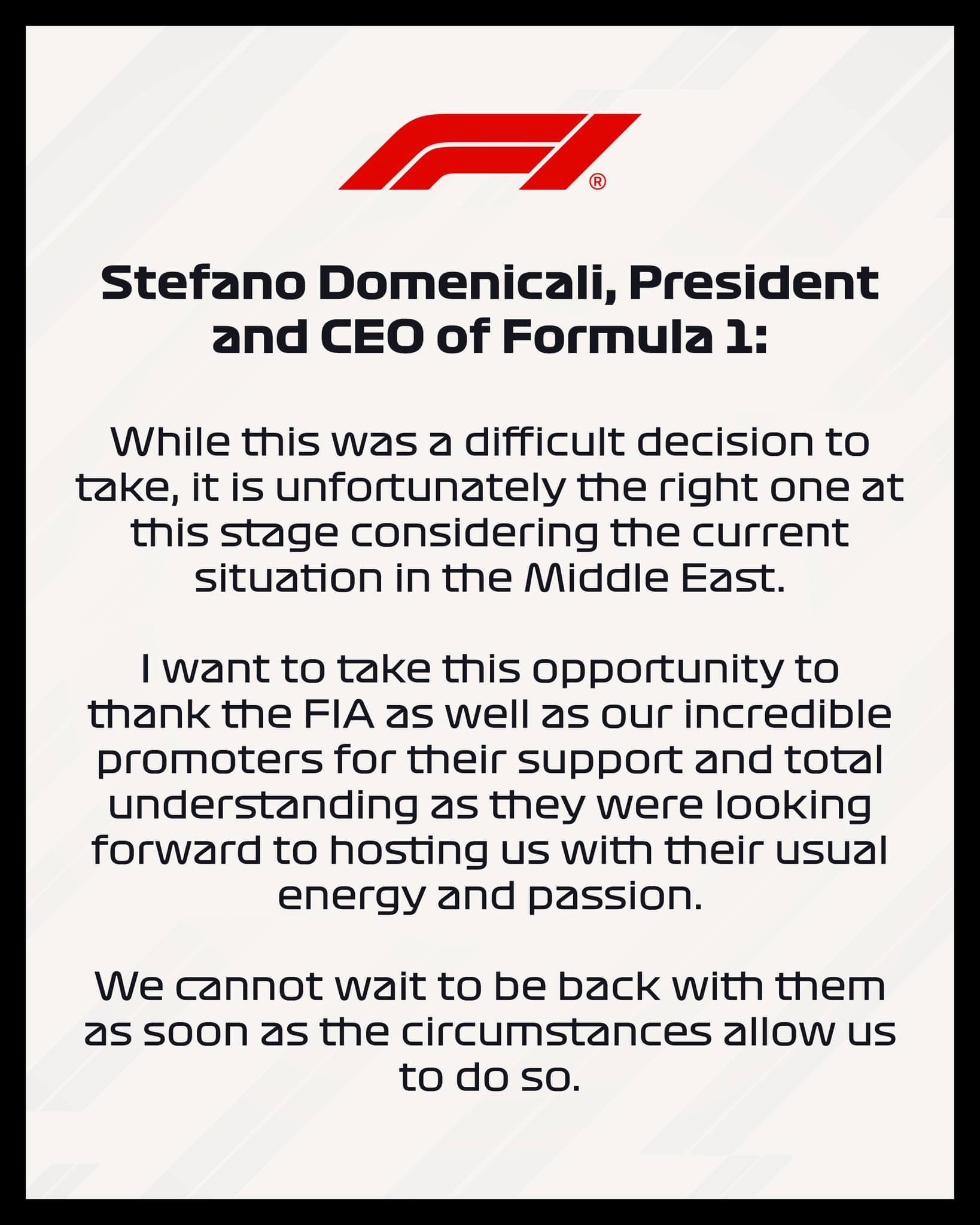 官方回应F1巴林站沙特站比赛取消F1巴林站沙特站比赛取消F1终于是官宣了巴林