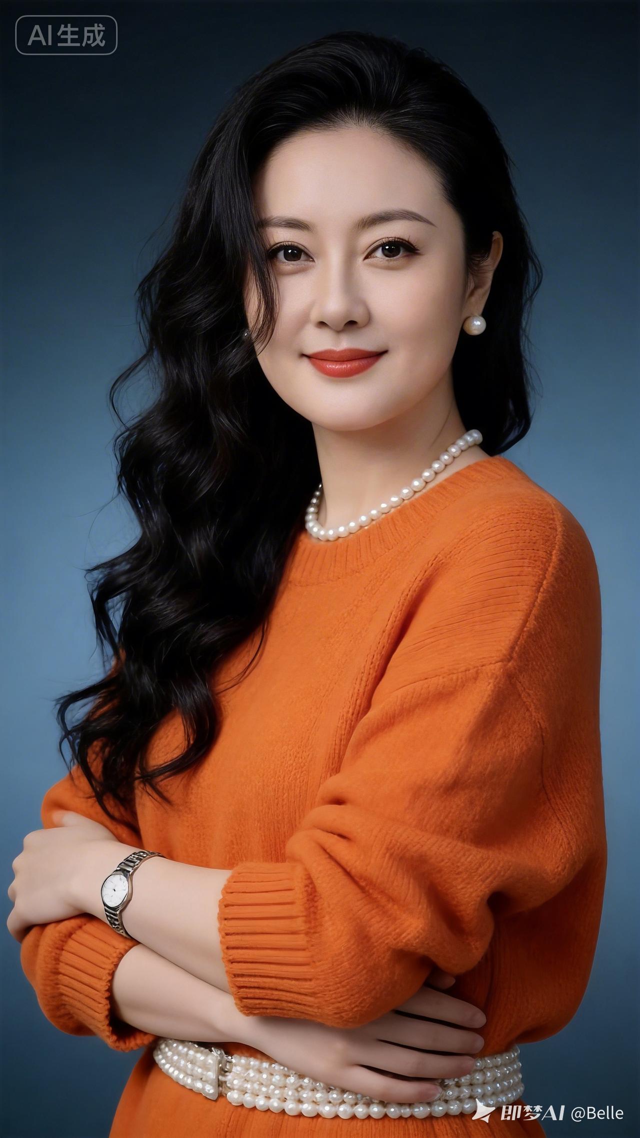 优雅气质，珍珠与橙衣的完美搭配，尽显女性魅力！💄👗✨