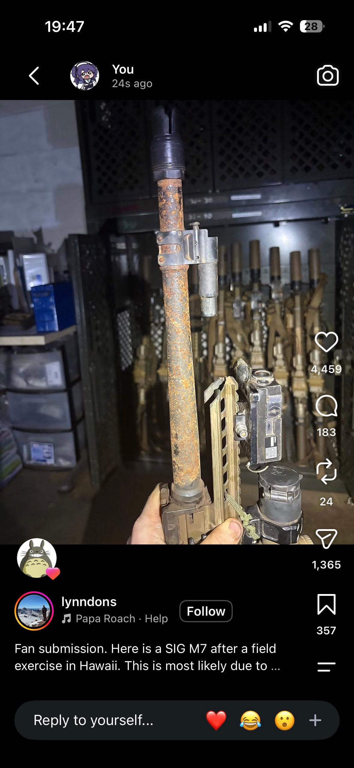 某美国大兵拿M7出了一次外场训练后的枪况假如你是这位士兵，你的步枪遭遇了严重的质