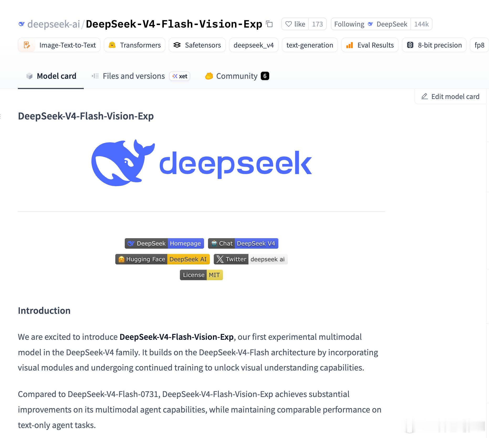 DeepSeek-V4-Flash-Vision-Exp开源了，这是DeepSeek-V4系列的首个