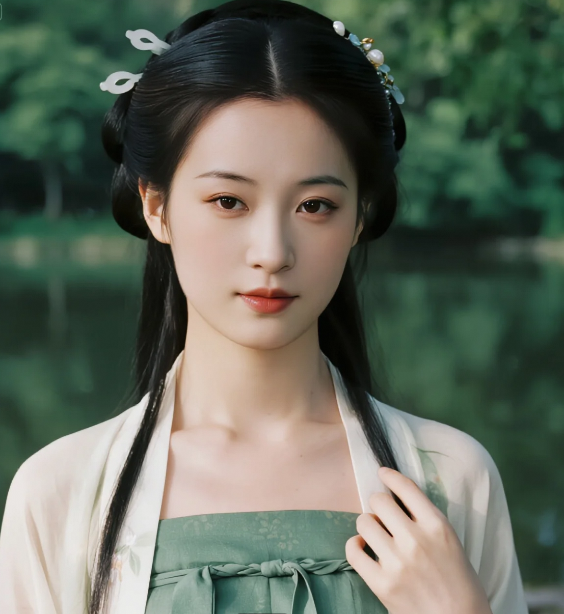 湖边穿汉服的小姐姐，你会多看一眼么？