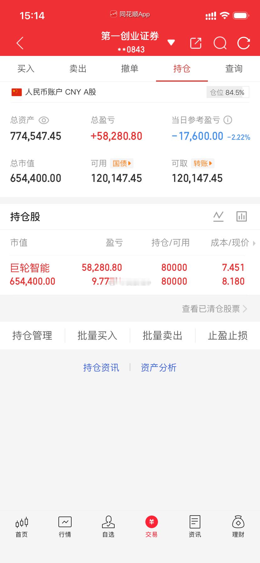 爱股程全职炒股日记40w本金挑战一年翻5倍，第（164）天！总资产：77w