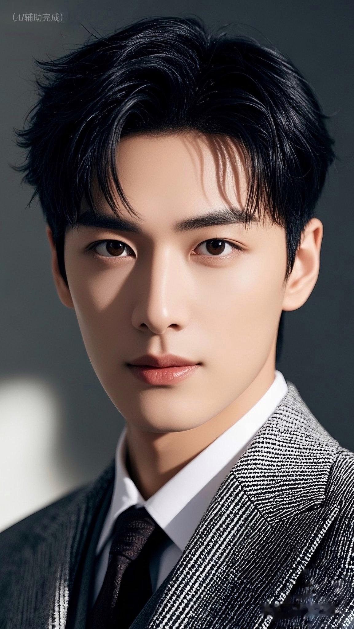 九帧皆藏阳刚韵。乌发利落梳，西装挺括裹身，白衬衫黑领带衬气场。眉眼坚毅眸如炬，鼻