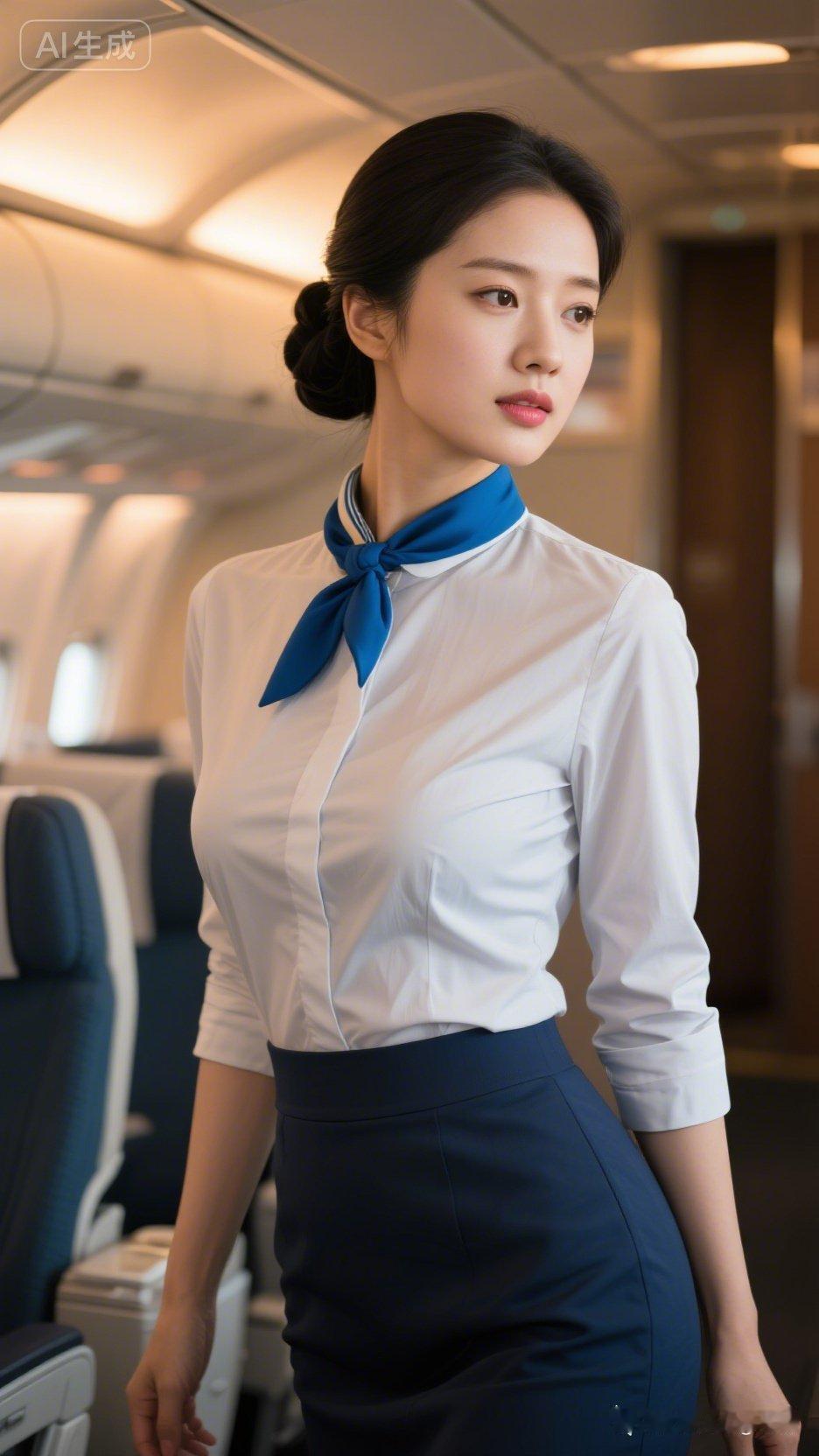 空姐在飞机上优雅地站立。