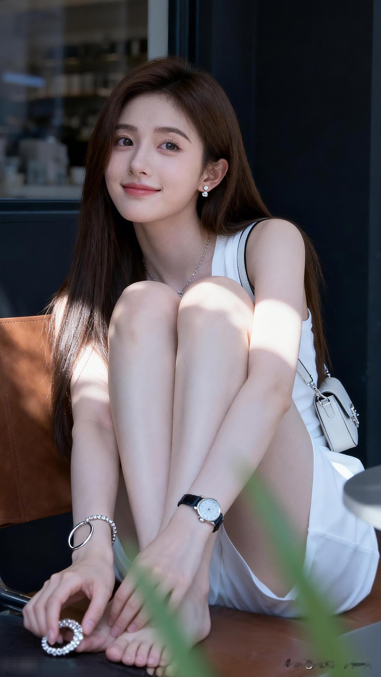 玉人何处坐，轻抚玉镯间。肤白真的就貌美吗阳光明媚的午后，甜美少女在咖啡馆享受悠