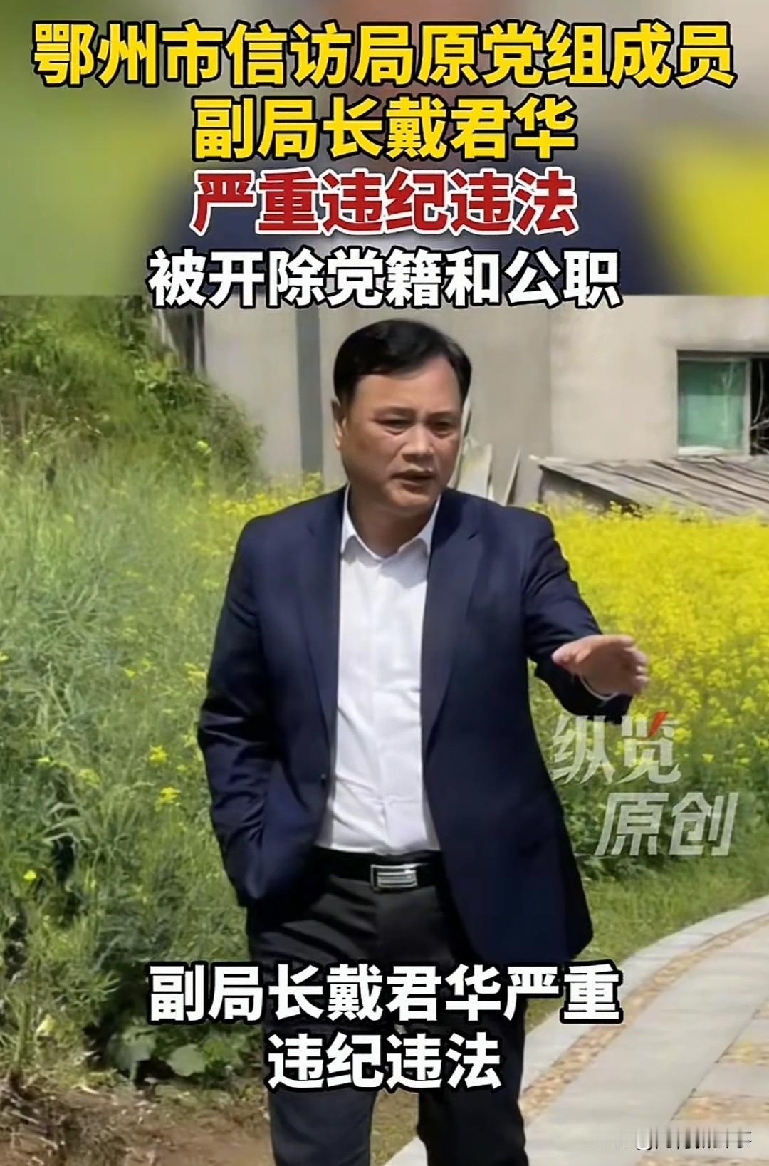 湖北鄂州，信访局原副局长戴君华被双开并移送司法。一个本该听百姓倒苦水的人，通报里