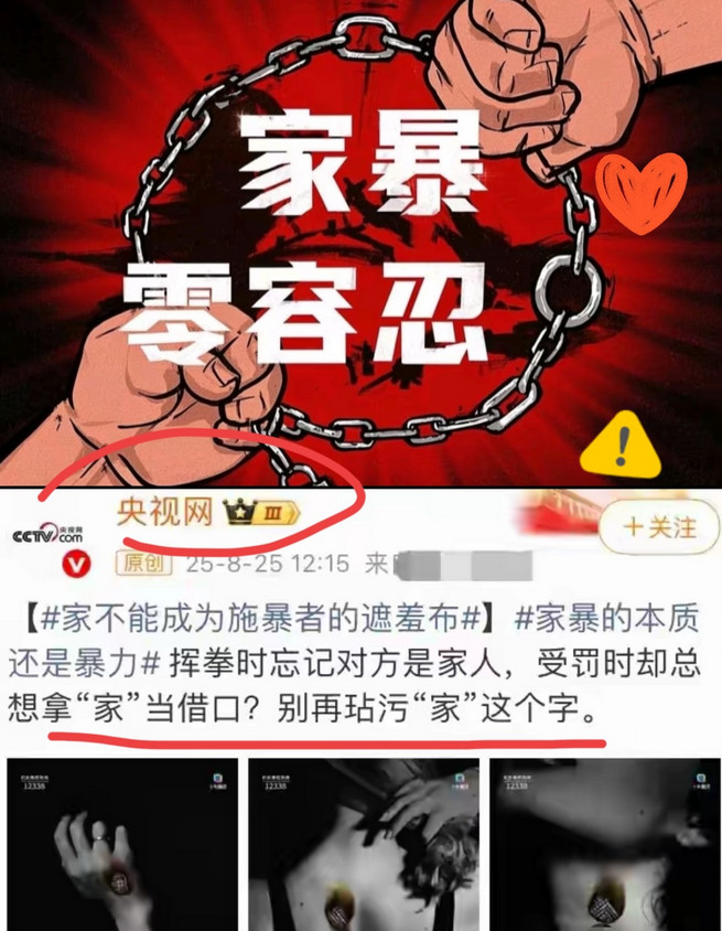 央视近期就家暴问题明确发声：若对家暴行为不予以重惩，未来谁还敢放心让女儿步入婚姻