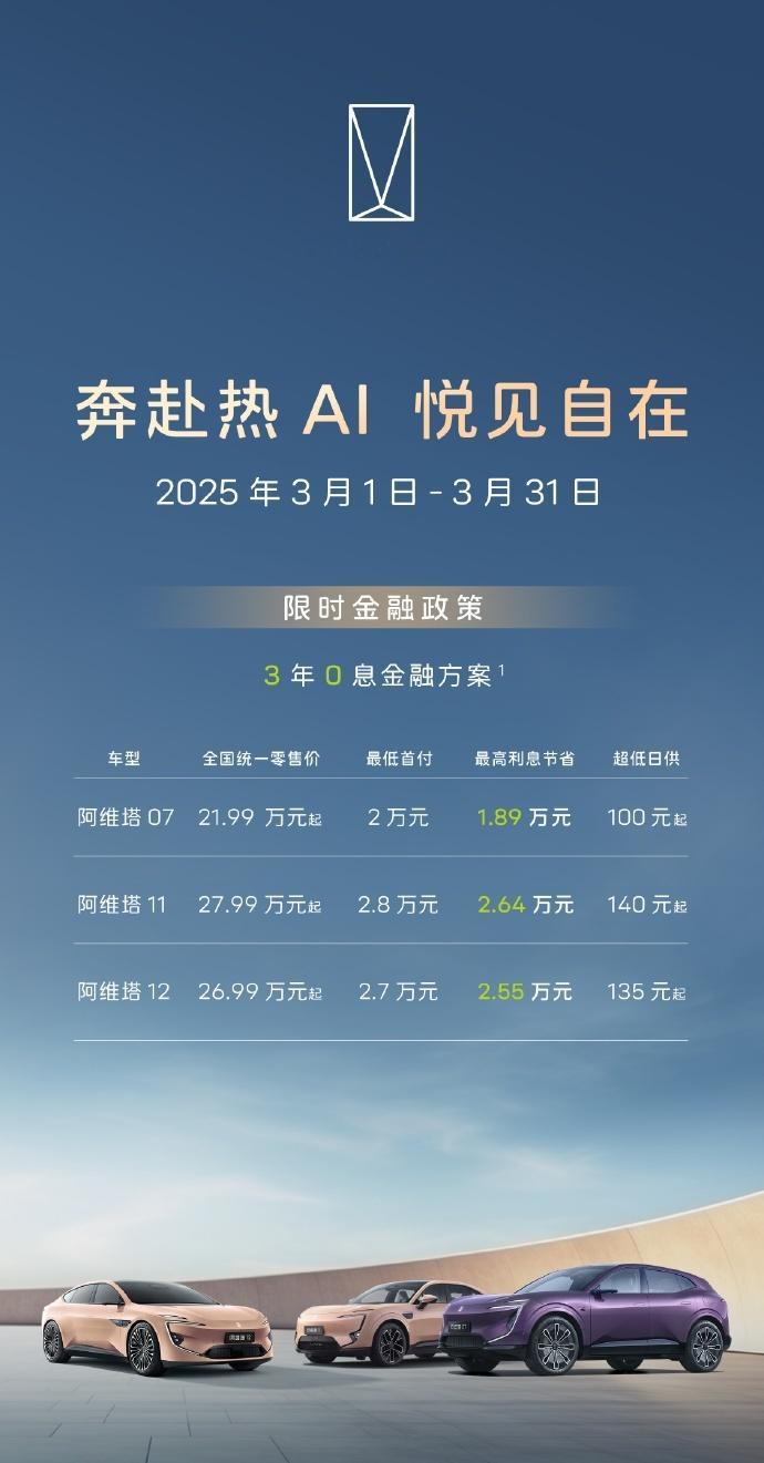 阿维塔公布07/11/12三款车型的3月购车活动。