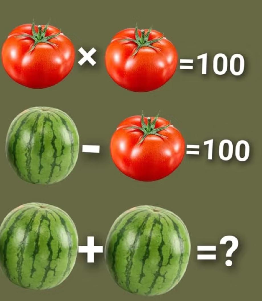  这道水果算术题坑惨了！番茄×番茄=100，西瓜+西瓜居然不是200？90%的人