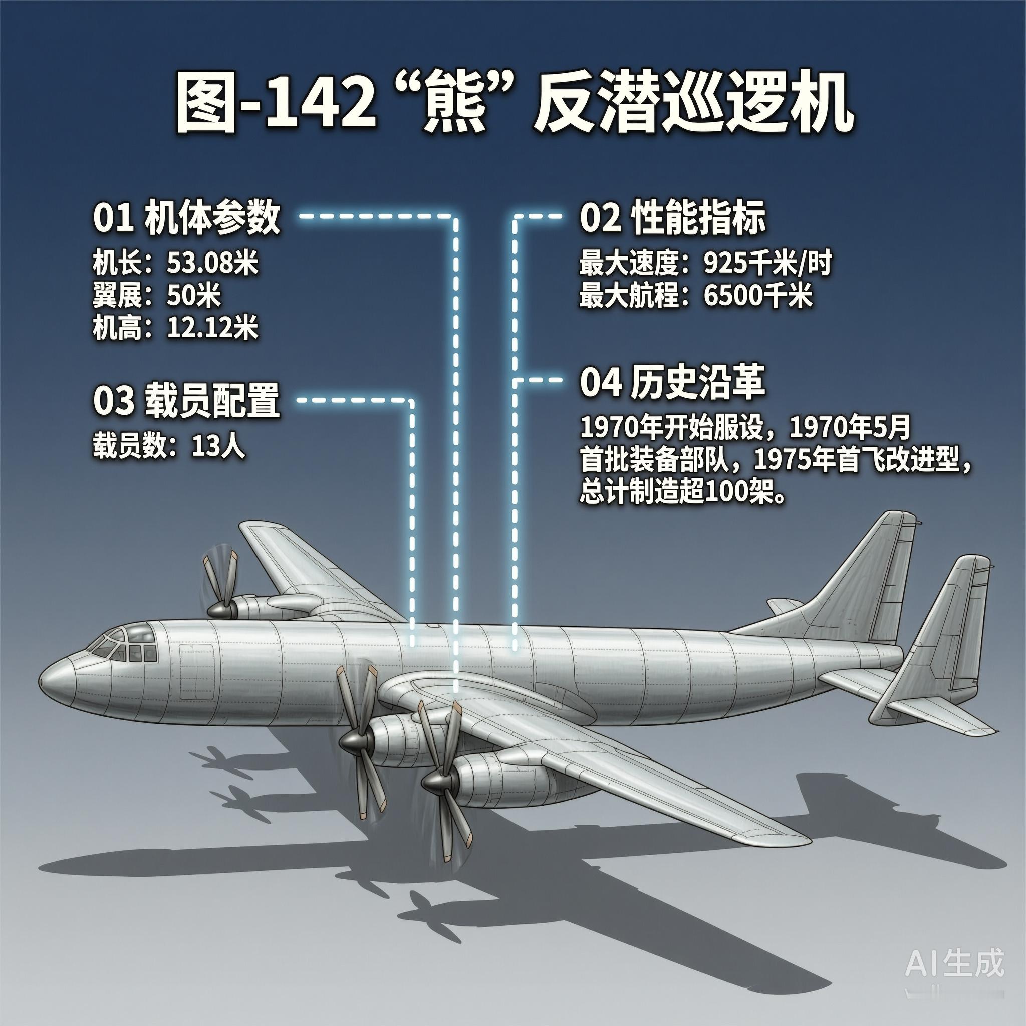 军事ai新视野图-142“熊”反潜巡逻机［苏］机长：53.08米翼展：50米机