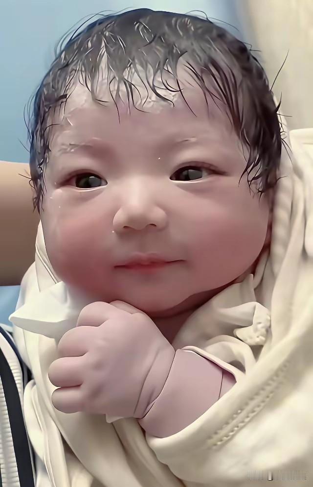 这妥妥的是个小公主啊！一个新生儿火了，肤色粉粉的、笑的美美的，大眼睛水灵灵