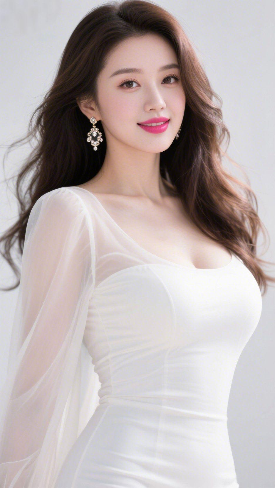 《白纱载满月边柔》一袭白裙裹着轻透纱袖，像将夜雾里的月光，织进了裙身的温软