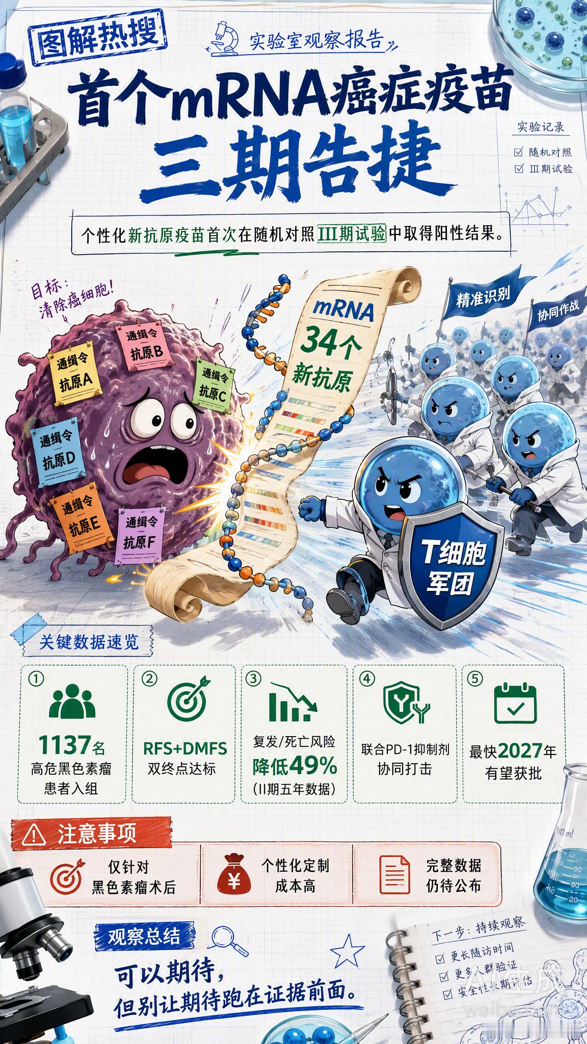 首个治疗性癌症疫苗一针教会免疫系统认癌癌症治愈还要闯几关这两天，“全球首个mRN