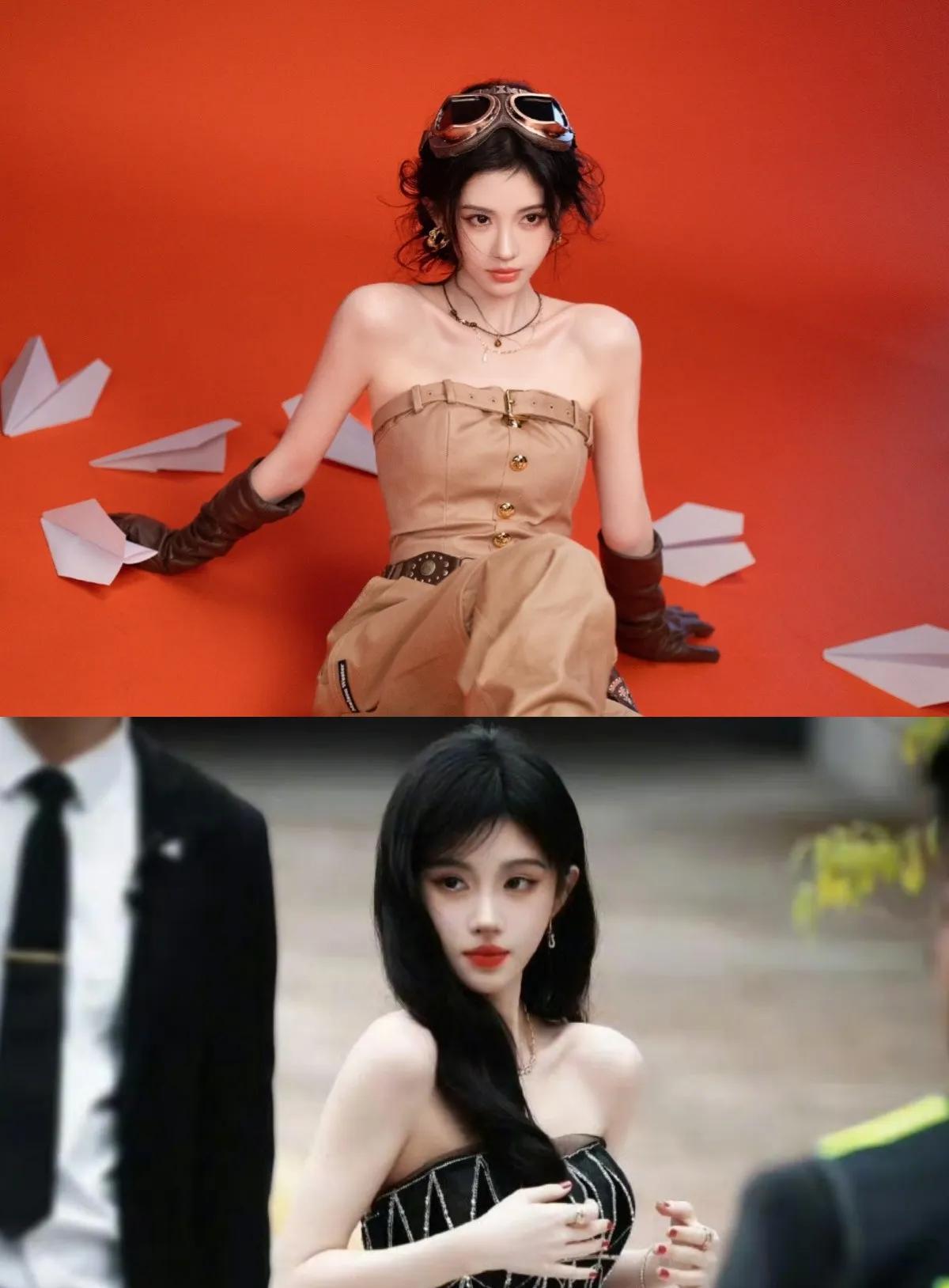 鞠婧祎的直角肩，真是进化得越来越完美了。比起上次活动亮相时突兀的肩头，这次
