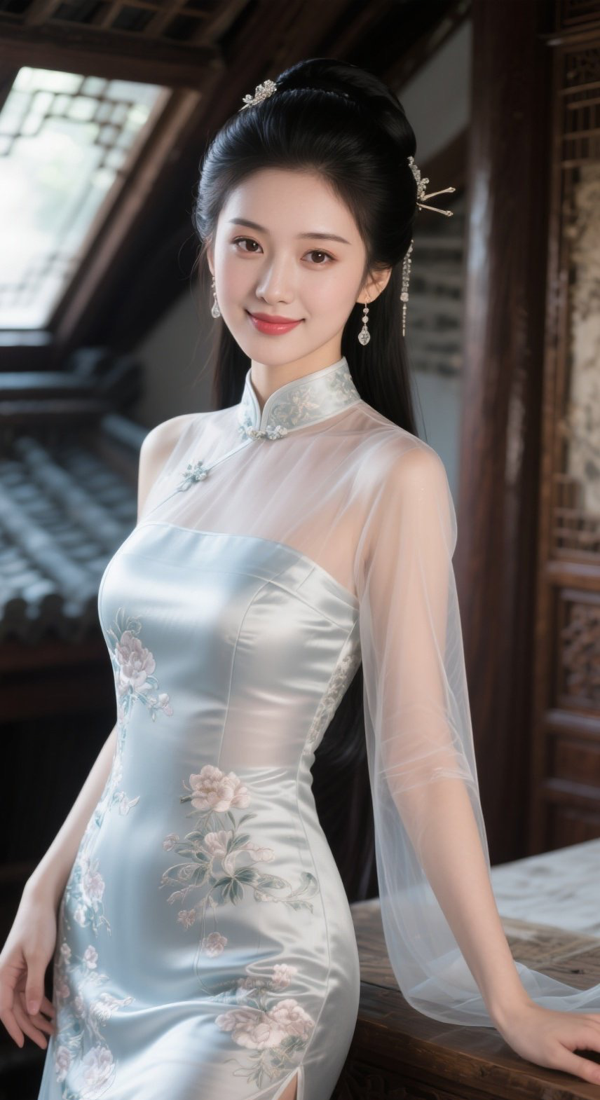 温婉美眉旗袍翩然，一笑一颦皆是风情