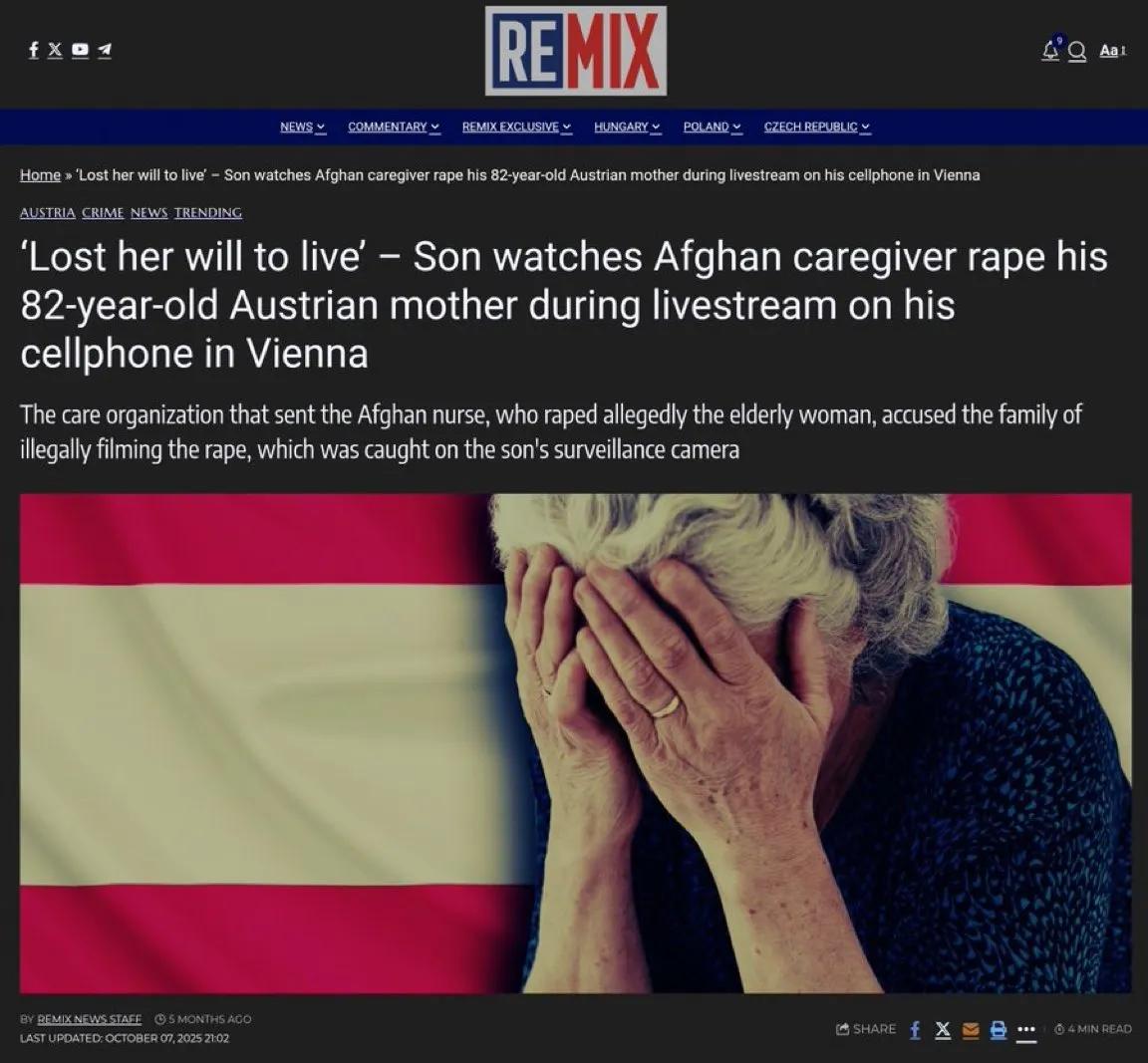 欧洲人正在自我毁灭。根据欧洲媒体报道，维也纳一名患有痴呆症的82岁老奶奶