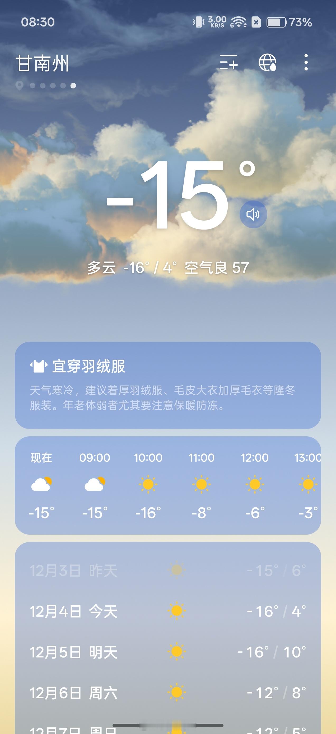 我这已经到了零下15度的气温，真的是太冷了。气温
