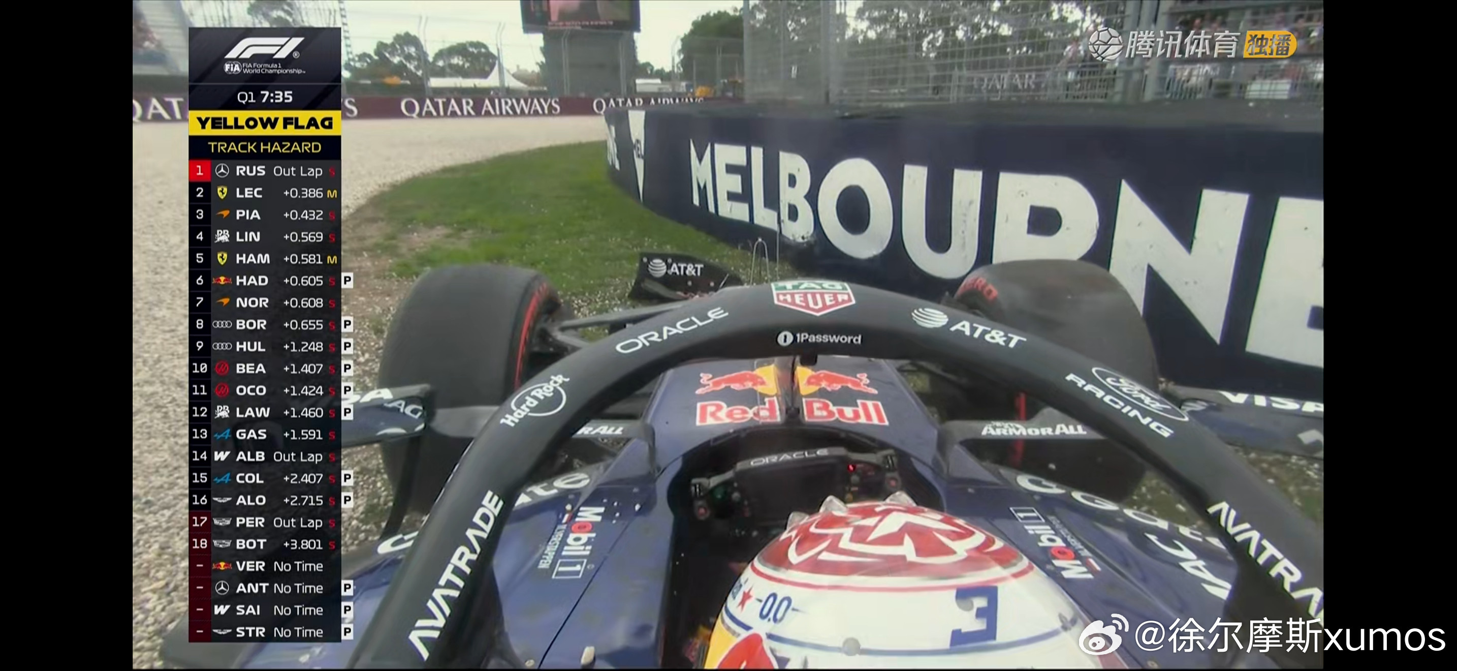 啊？维斯塔潘在1号弯前突然后轮锁死，上墙！f12026f1澳大利亚大奖赛