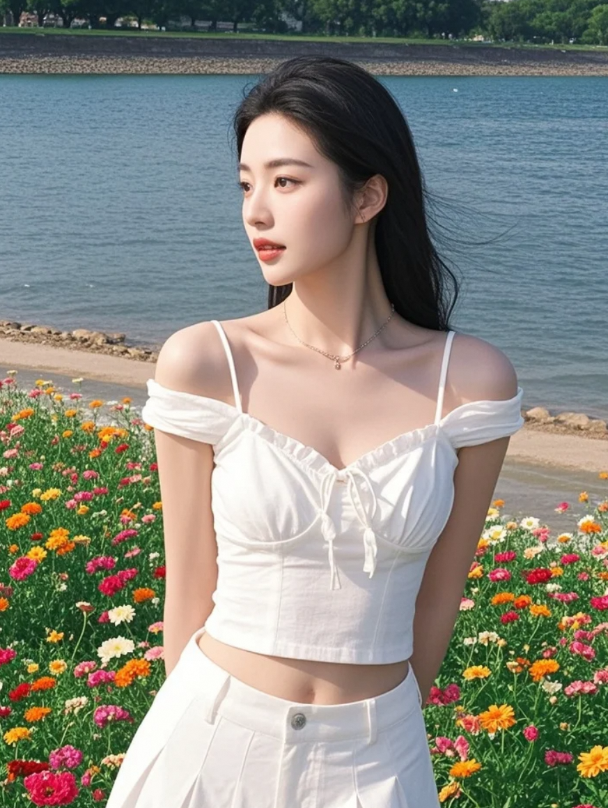 江畔花影，邂逅绝美佳人