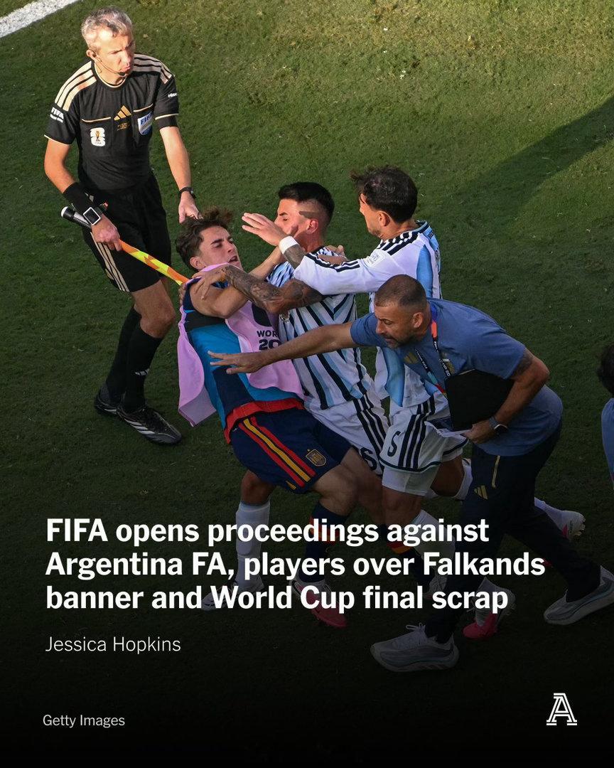 国际足联（FIFA）发表声明，正在对阿根廷足球协会、旗下三名球员及一名教练展开调