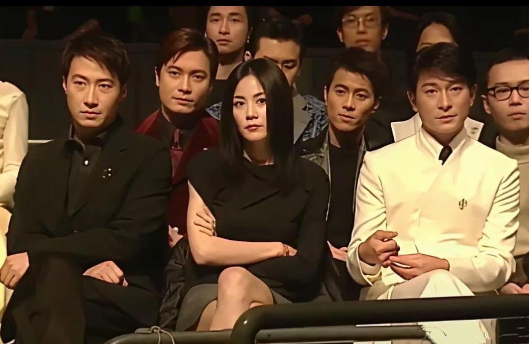 这张照片中，我一眼就认出了坐在前排的黎明、刘德华及气场强大的王菲，还有第二排穿着