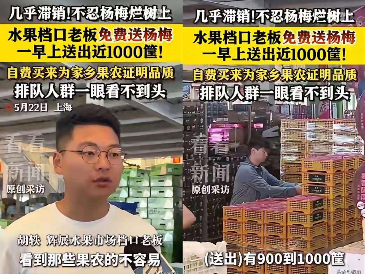 格局这东西，真不是嘴上说说，上海这位水果摊老板直接用行动焊死了！福建杨梅遇滞销困