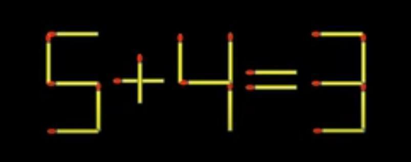 瞅这“5+4=3”，明显不对头～规则简单：移动2根火柴，让等式