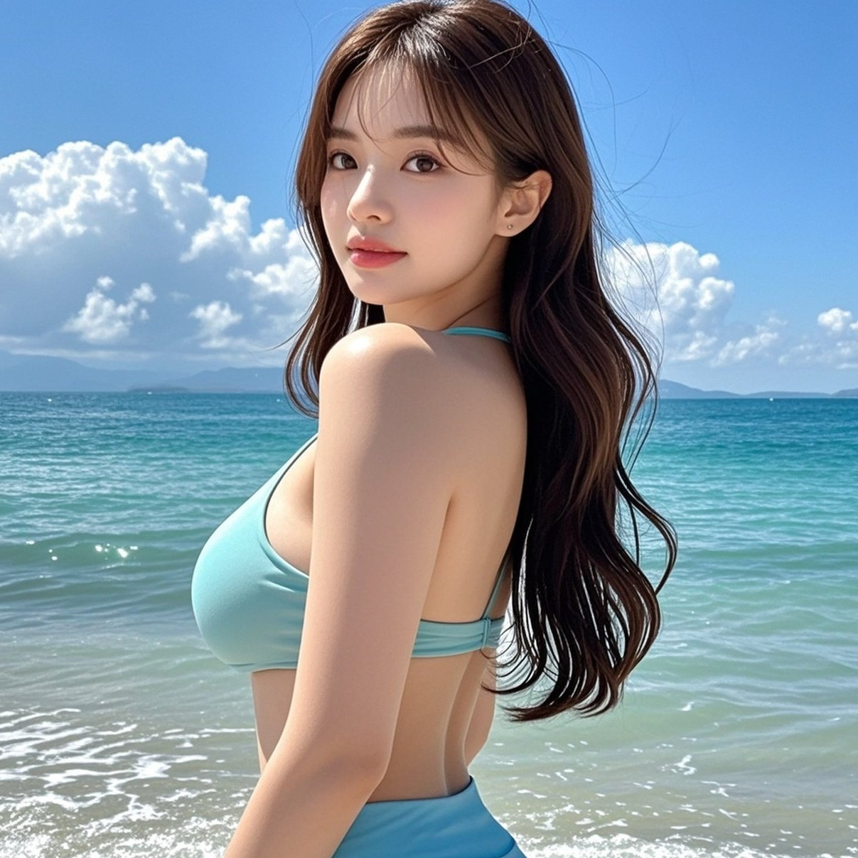阳光沙滩配美人，蜜桃臀身材太诱人