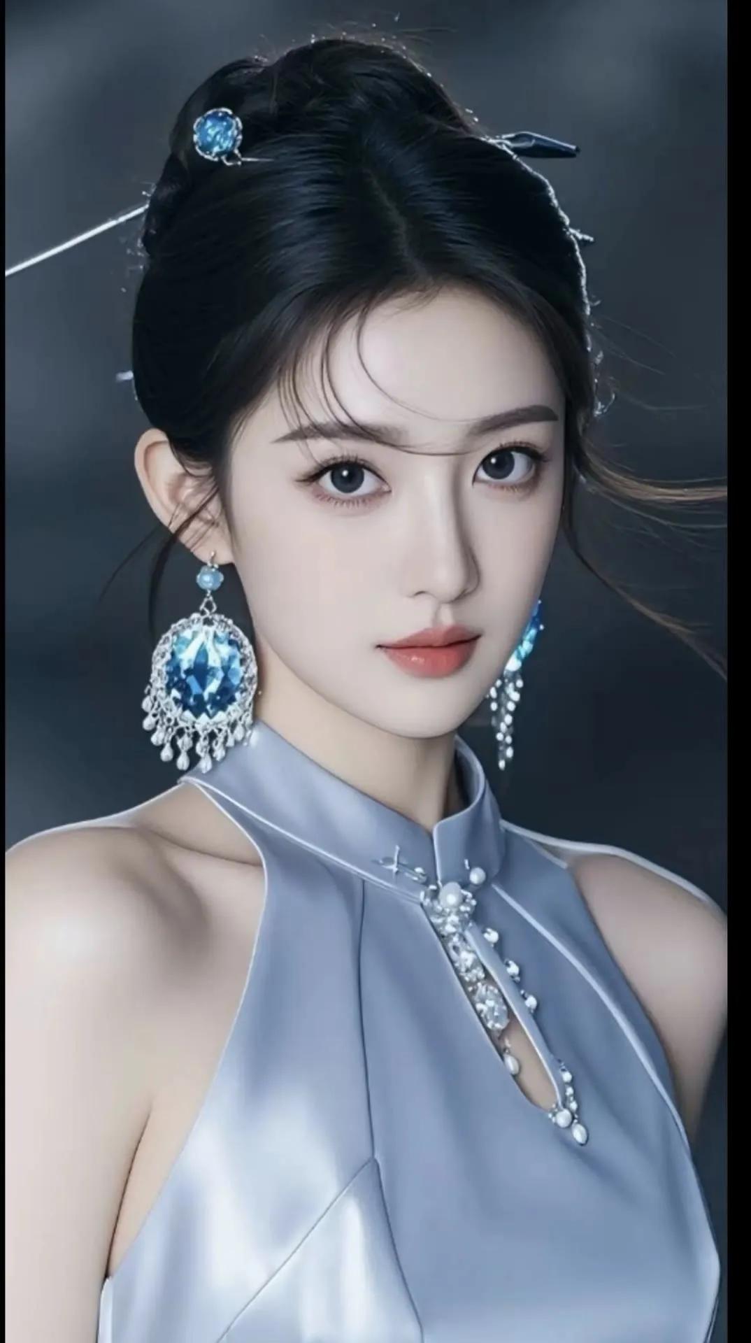 梦幻蓝宝石，优雅气质，尽显东方韵味街拍高清美女