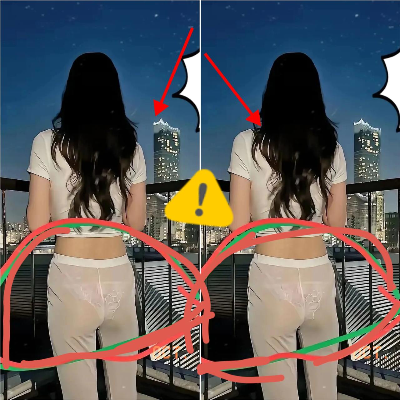 这穿搭也太“透”了吧！在天台吹晚风都敢这么穿，背后的城市夜景都没她吸睛，这