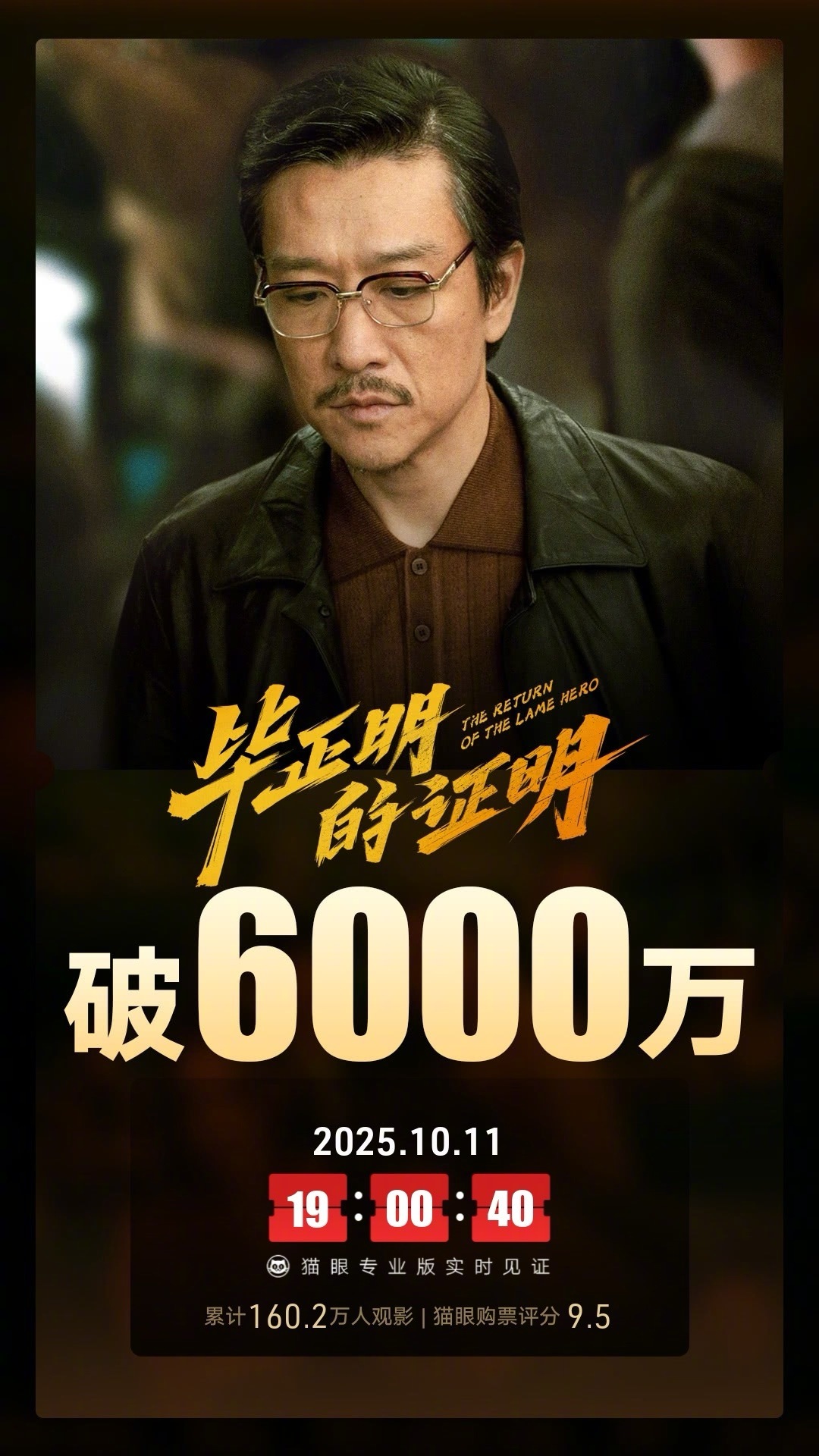 毕正明的证明票房破6000万据猫眼专业版数据，电影《毕正明的证明》上映11天，