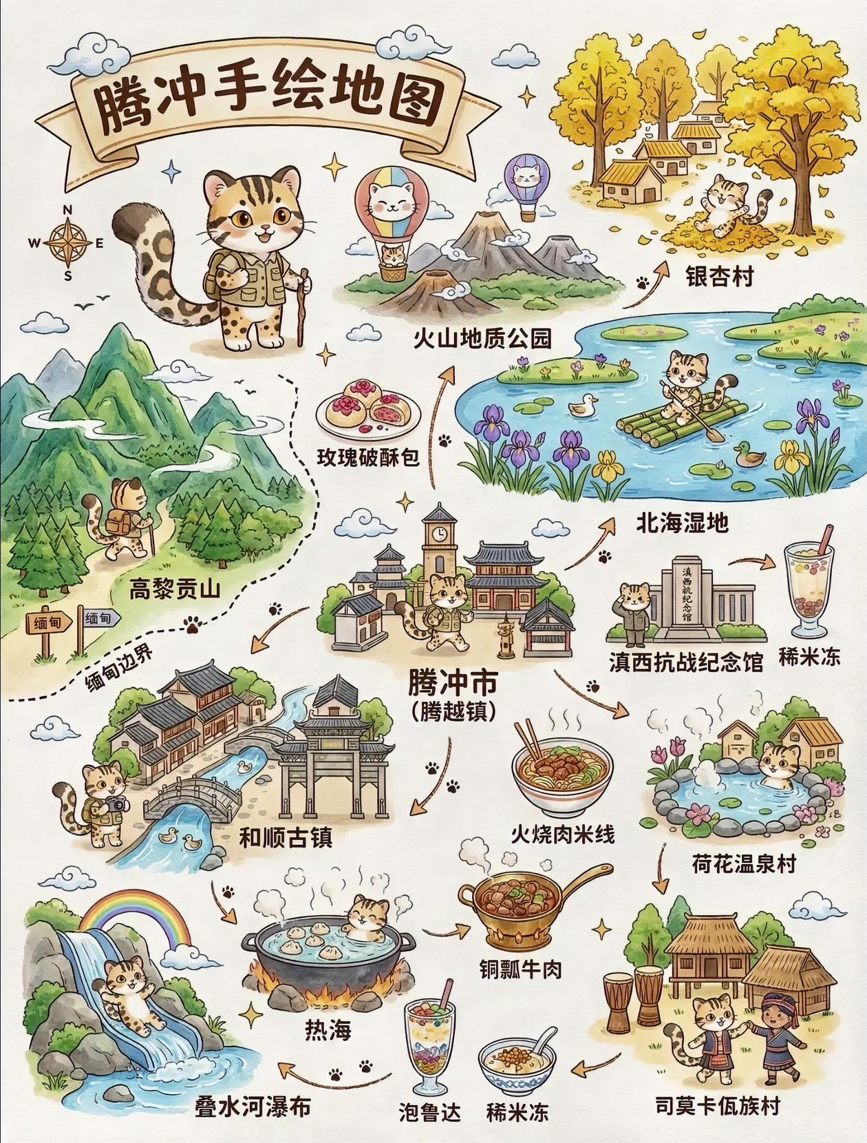 手绘版～腾冲旅游地图！