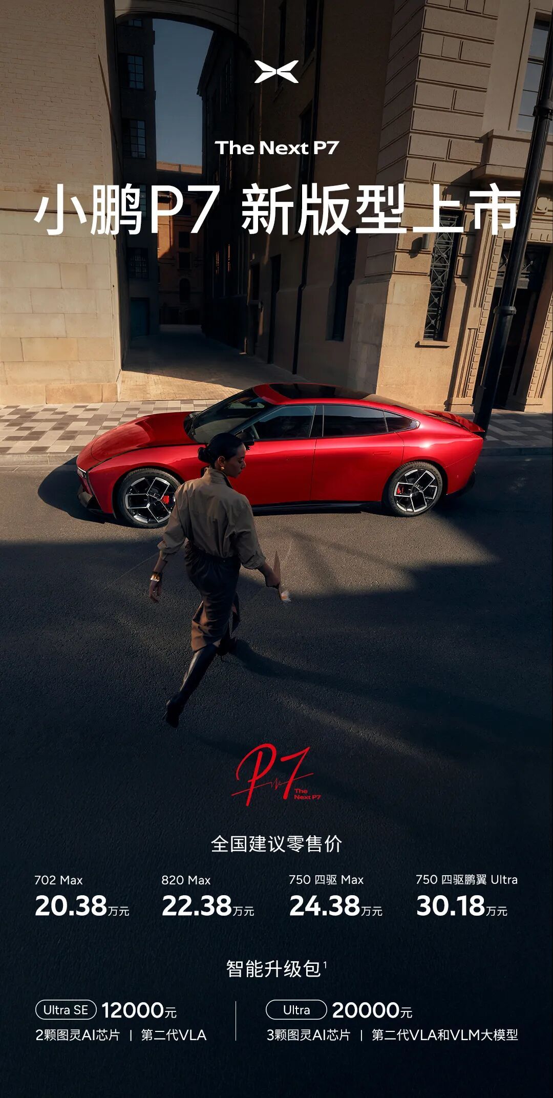 小鹏P7更新上市：-新增三款车漆：星曜红、暗夜黑、星云白-全系搭载第二代VL