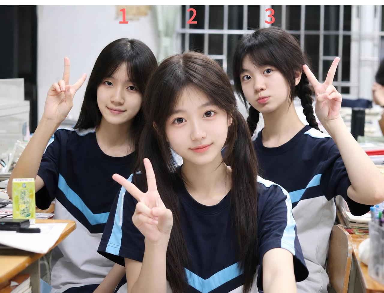 这三位美女中有一位是公认的班花，以你的审美，你们觉得是谁？
