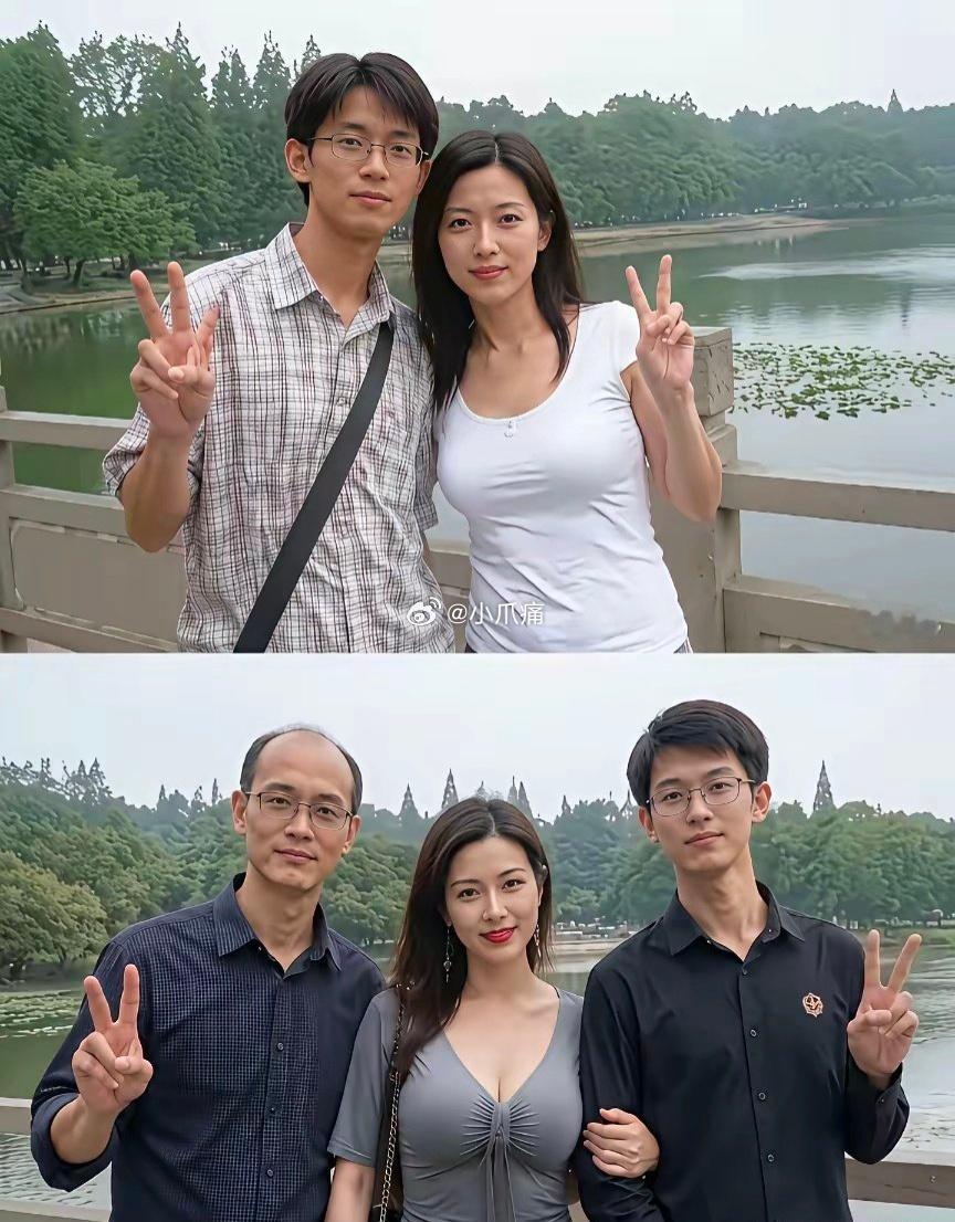 18年过去，儿子18岁，妈妈仍然像18岁，爸爸感觉58了。