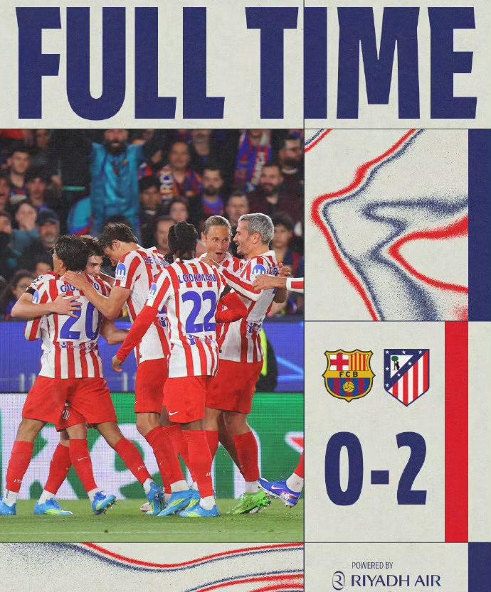 欧冠1/4决赛首回合，马德里竞技客场2-0战胜巴萨。西蒙尼执教马竞20年，自2