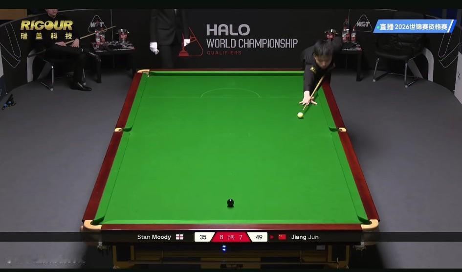 斯诺克球员江俊在世锦赛上的迷之操作。这是发生在世锦赛资格赛的争夺中，当时江俊大