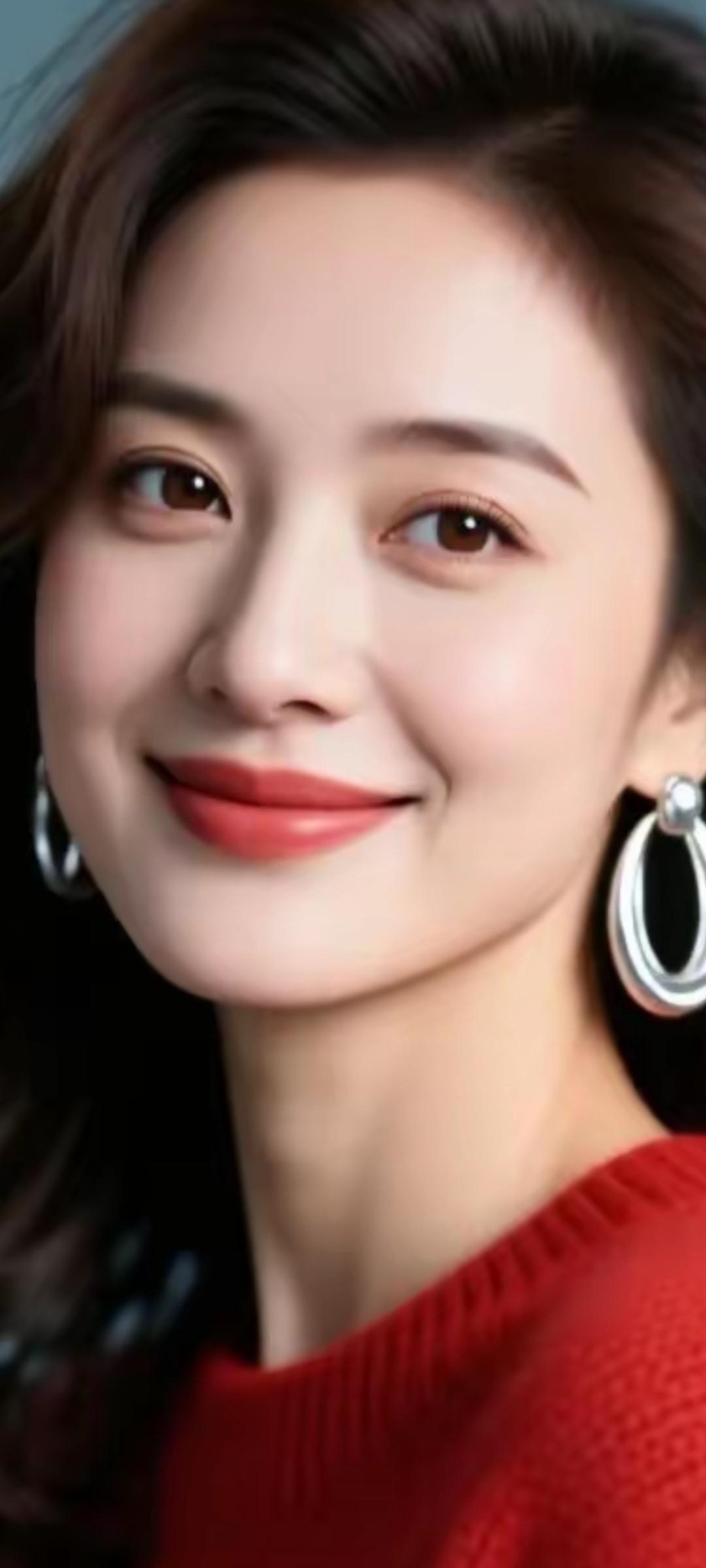 甜美笑容，红衣闪耀，优雅气质，完美女神！💄✨