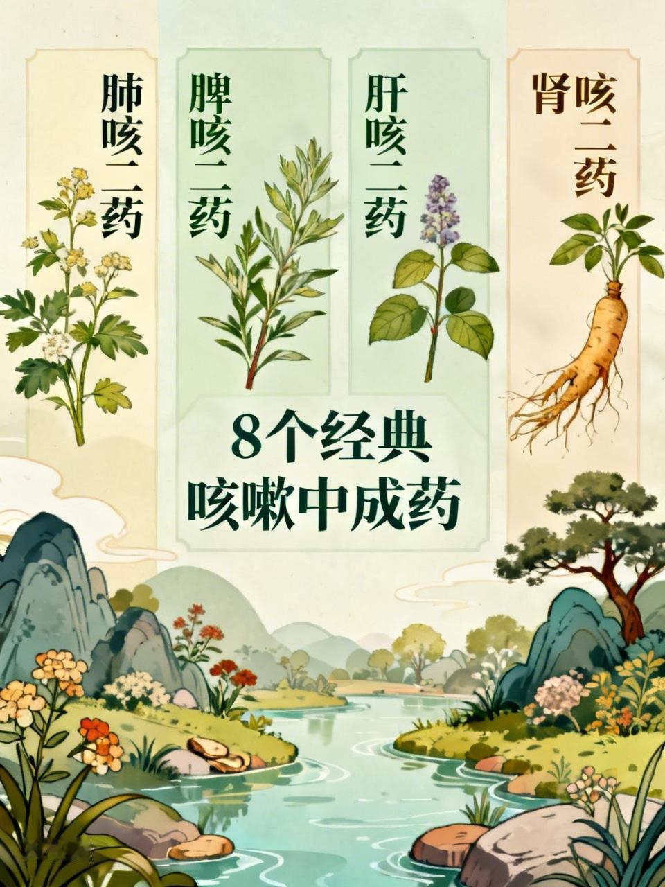 肺咳嗽二药，脾咳嗽二药，肝咳嗽二药，肾咳嗽二药，8个经典中成药，一文总结：一
