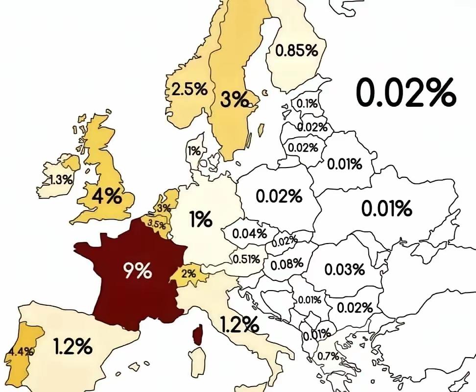欧洲各个国家黑人占比，一目了然。可是广州黑人到底有多少？时至今日也没有完整数据。