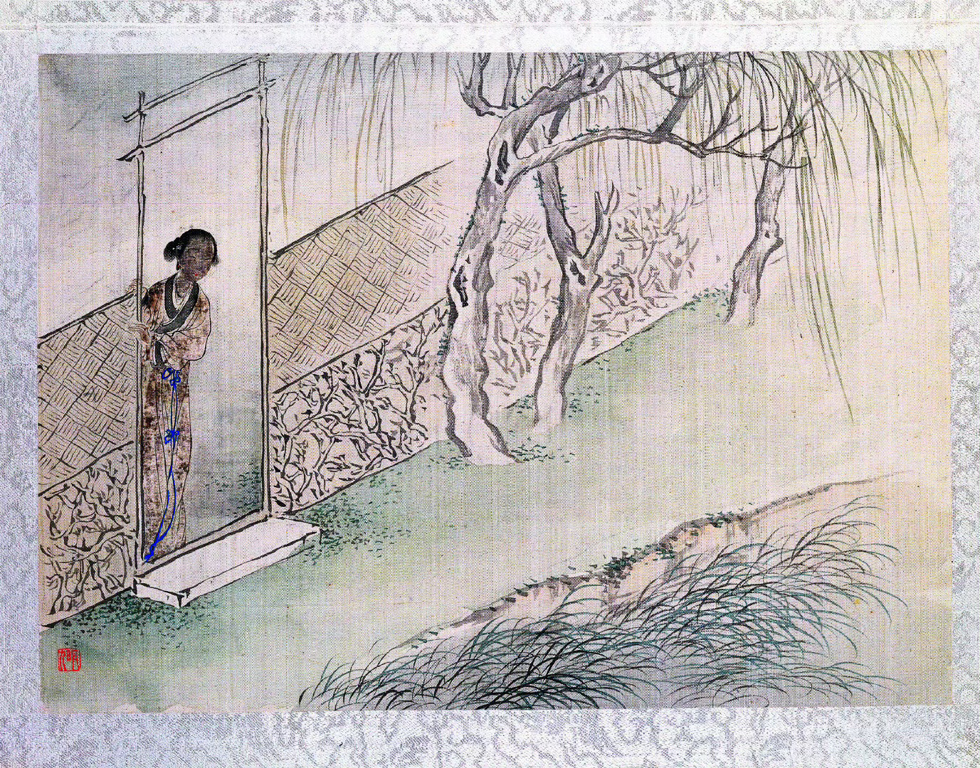 清·费丹旭绘十二金钗图此册共十二页，分画《红楼梦》中的金陵十二钗。画面人物纤细娇