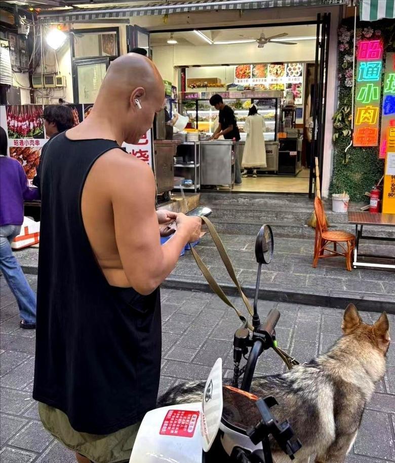 51岁乐嘉，现在大理洱海边遛狼犬，一身腱子肉，皮肤晒得跟铜人似的。骑个破自行车，