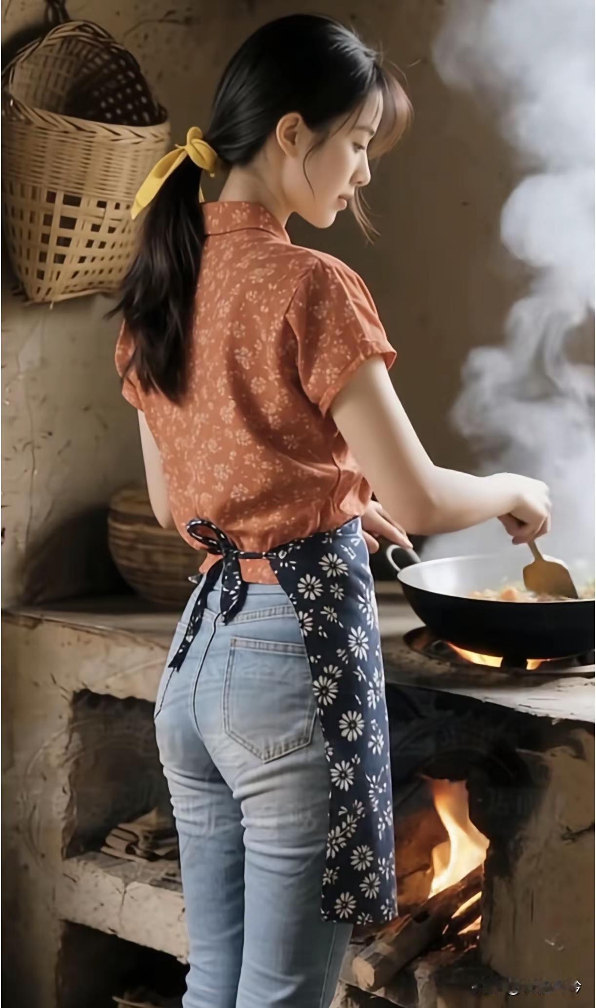 复古厨房里，少女烹饪的温馨时光🍳🔥