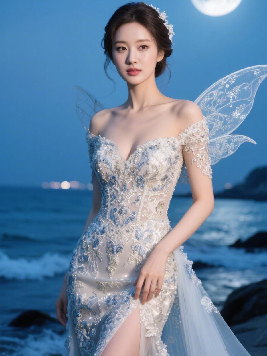 月光下的梦幻精灵，海风轻拂的浪漫时刻。