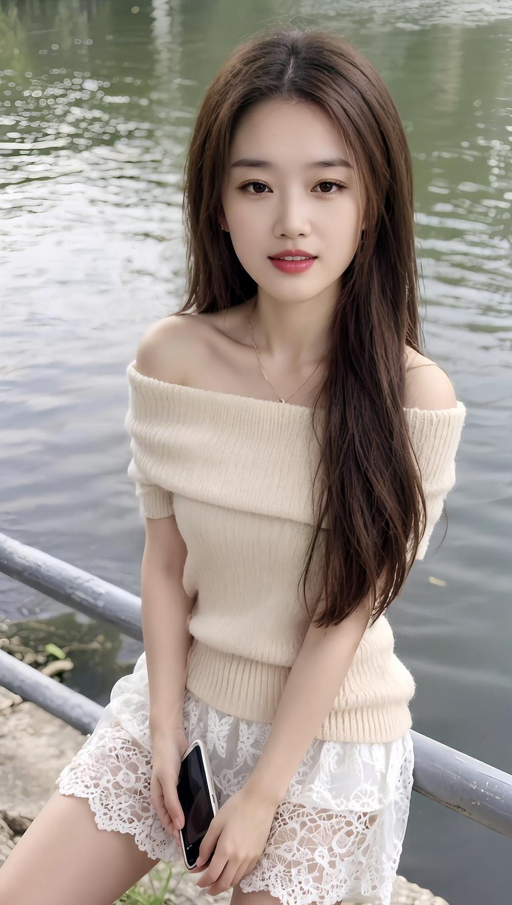 AI湖畔甜照气质女神穿搭美女随拍